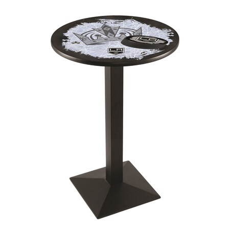 Holland Bar Stool Co 42" Blk Wrinkle Los Angeles Kings Pub Table, 36" dia. Top L217B4236LAKing-D2